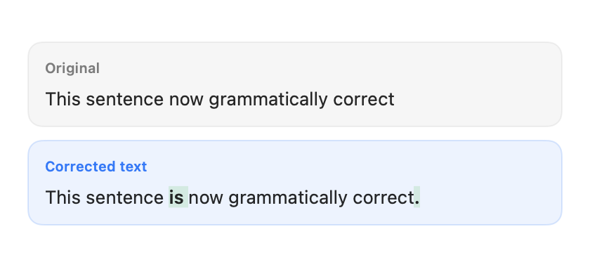 Verba proofreading result with corrections highlighted