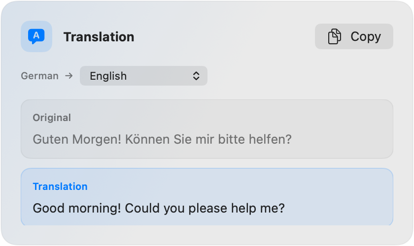 Verba translation result window
